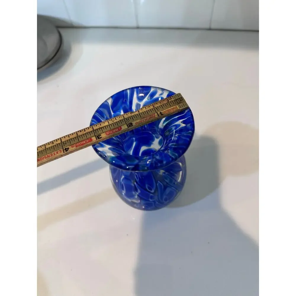 Vintage Cobalt Blue Swirl Art Glass Vase